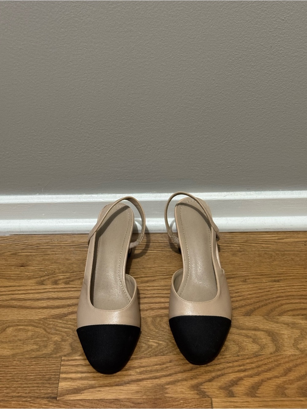 Classic Two-Tone Slingback Pumps in Beige and Black
